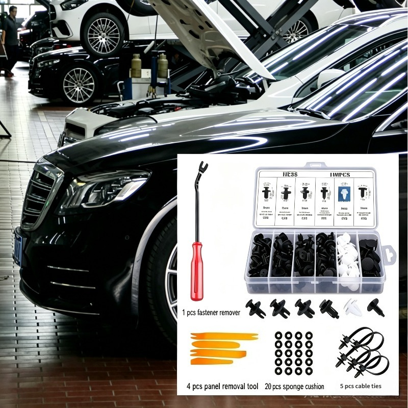 TEMU Jeu de boucles et attaches de voiture, comprenant des rivets hybrides en nylon durable, des attaches zippées, des punaises et des accessoires de