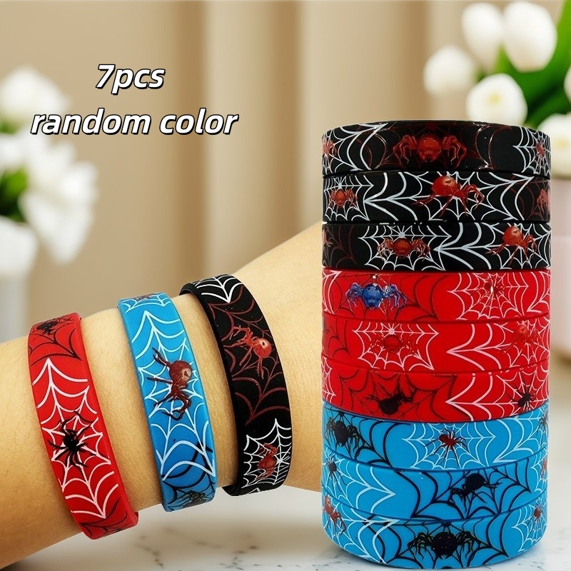 TEMU Random 7pcs Spider Party Gift For Her/him, Spider Wristband Bracelet, Web Bracelet, Suitable For Themed Birthday Supplies, Costume Party