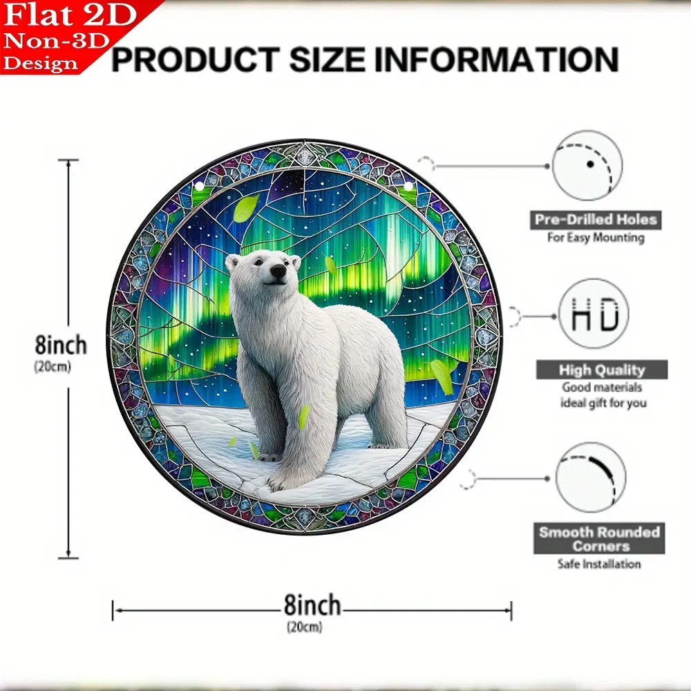 TEMU 2d Flat Printing Acrylic. 2d Flat Printing, 1pc Colorful Style Polar Bear Sun Catcher, Round Window Hanging, Suitable For Living Room, Bedroom,