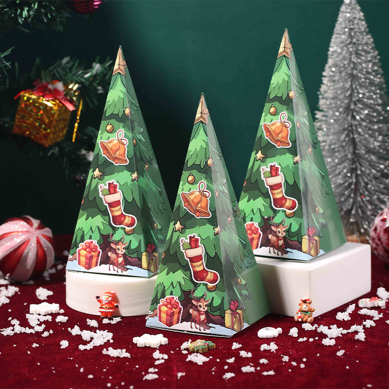 TEMU Regalo para Ella/Él, 50 unidades de cajas de embalaje de regalo para árbol de Navidad estilo europeo, cajas de regalo triangulares de papel para