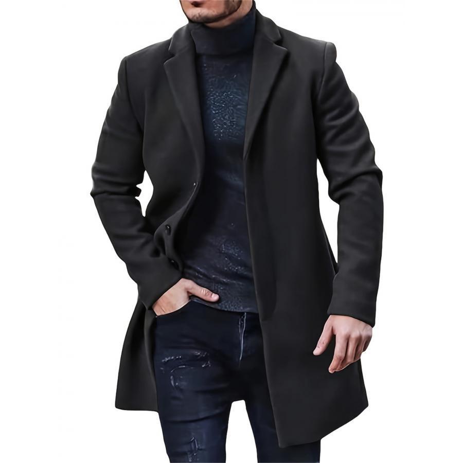 

Men's Winter Trench Coats Single Breasted Mid-length Solid Stylish Warm