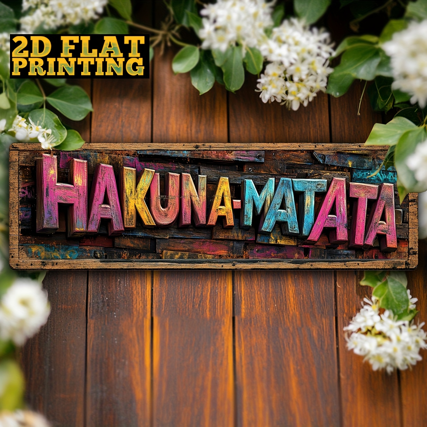 TEMU 2D Flat - 2DFLAT . Wanddeko aus Holz - Modisches dekoratives Schild mit bunten Buchstaben, rustikale Deko für Zuhause und Spielzimmer, Bohemian
