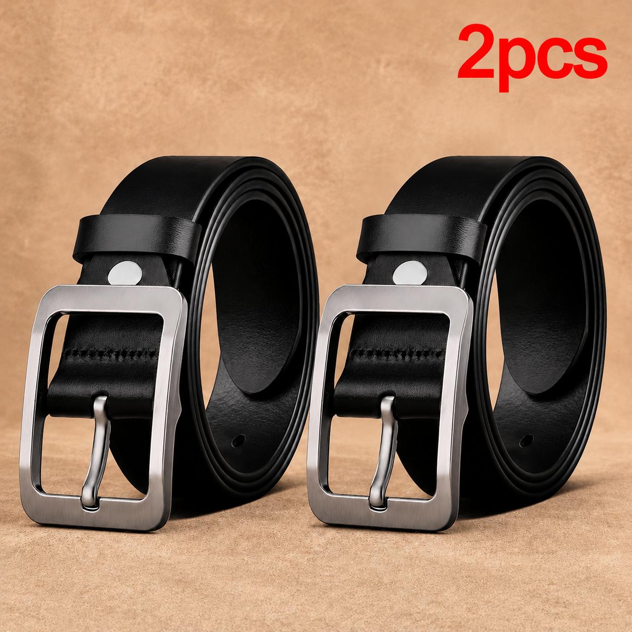 Image of 2pcs Men's Casual Fashion Belt With Alloy Pin , Classic Medium-width Design, Sweat-resistant Belt For Business Suits And Jeans, Waist Belt, Ideal Gift For Father, Husband, Boyfriend And Men