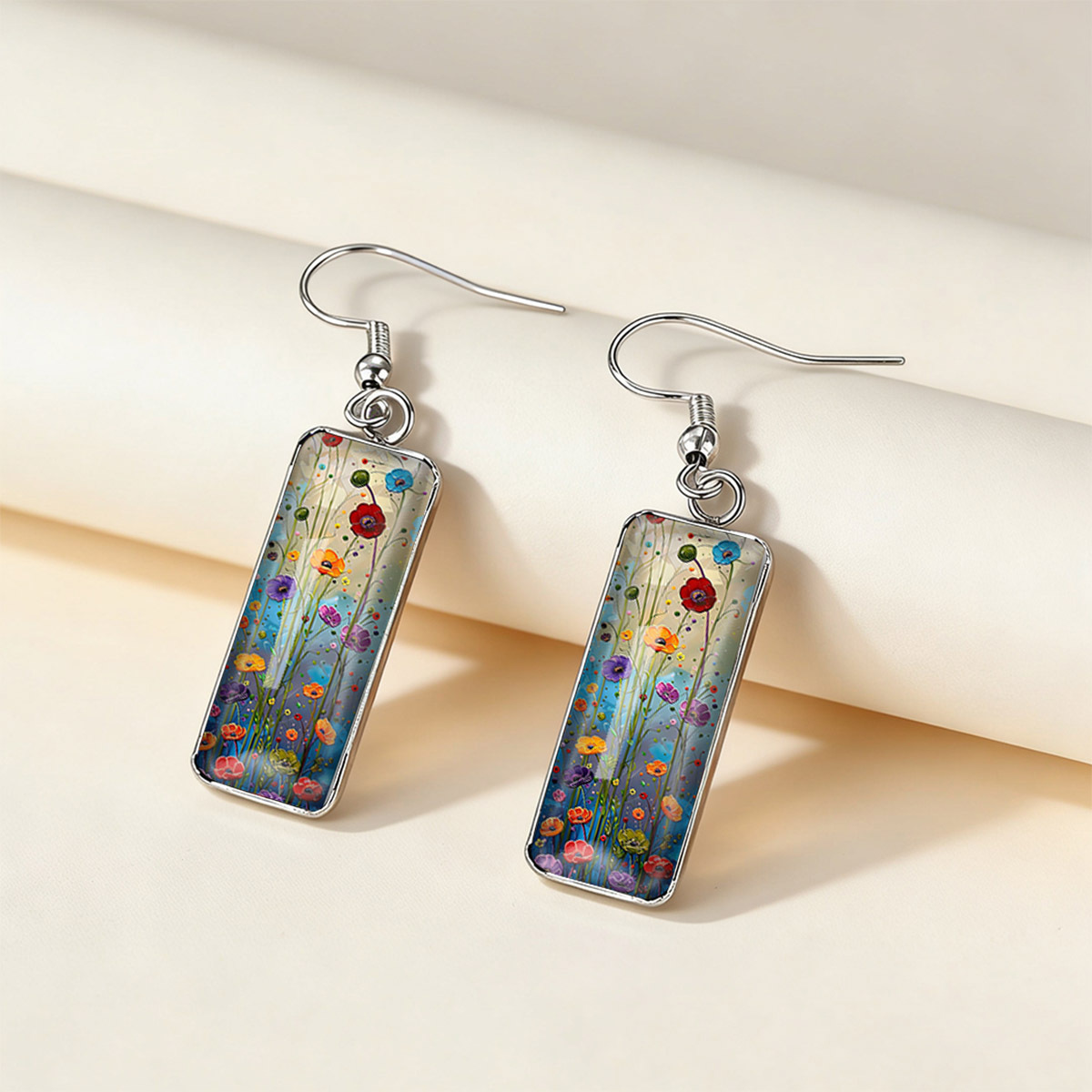 Bohemian Gradient Blue Flower Print Earrings, Unisex