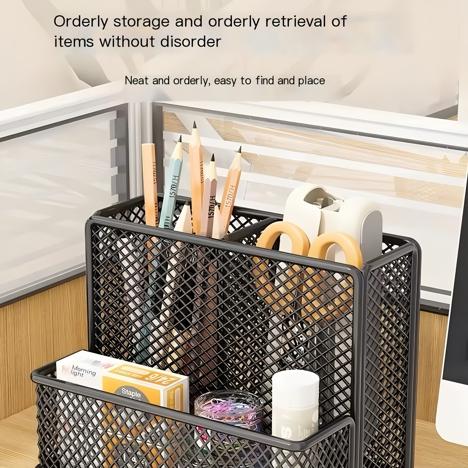 3 slot metal storage box carbon steel painted end multi functional organizer for office supplies desk stationery cosmetics and remote controls essential for home offices and dormitories Product details 3