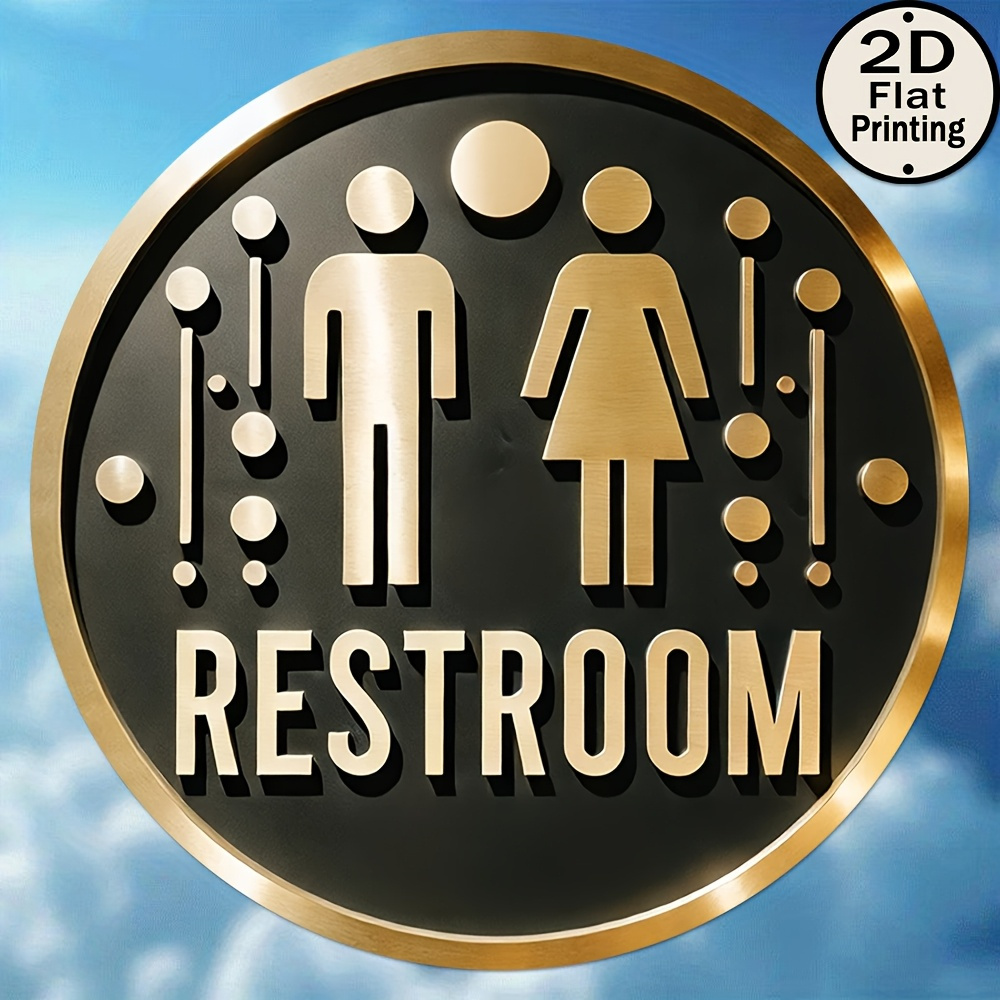 TEMU 2d Flat, 1pc Of 2d Flat Printing, "fashionable Bathroom Sign", Retro 8x8 Round Wooden Wall Decoration, Abstract Element Art Decoration, Suitable