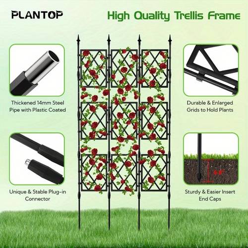 garden trellis frame for climbing plants outdoor 6 5 ft pecoated metal pipes and plastic grids rose wall trellis privacy screen plant support frame for flowers vines vegetables
