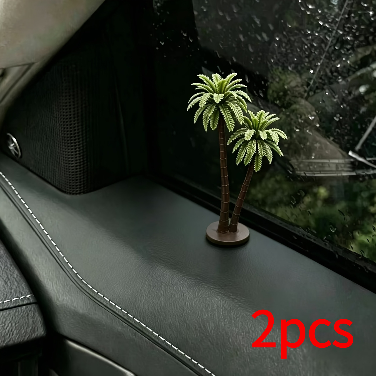 TEMU Summer Essential! 2pcs Mini Palm Tree Car Ornaments, Driving Like Vacation, Recreating Tropical Coconut Fresh Texture, Tropical , Traffic And