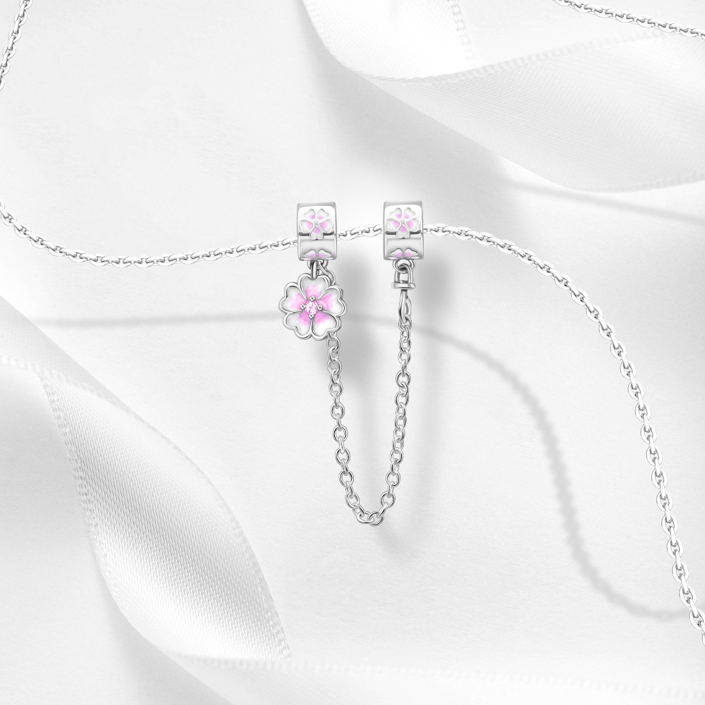 925 Silver Flower Safety Chain Bead Pendant