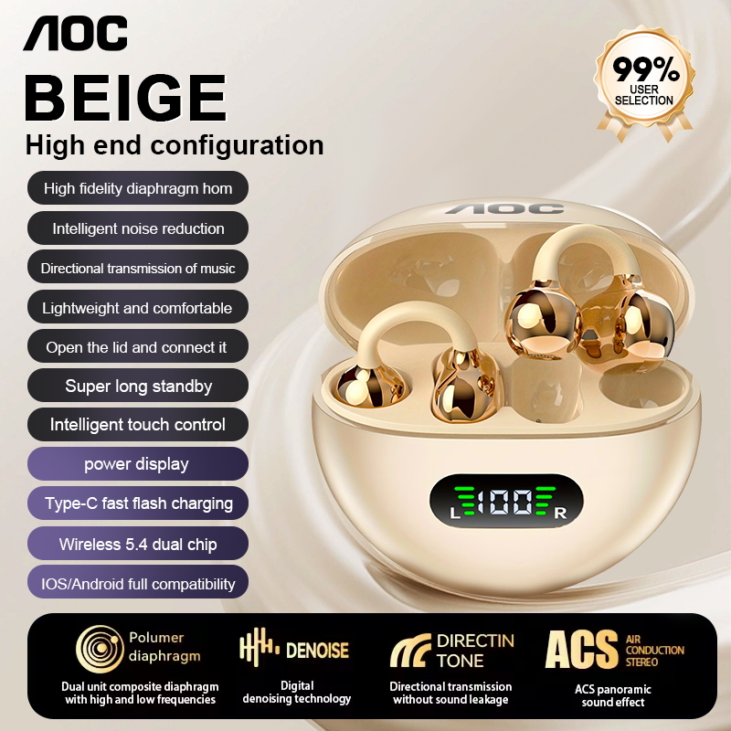 AOC Wireless Open Earbuds, OWS Clip on Earphones, Butterfly Earrings Earbuds, Pure Stereo Sound, Suitable for Exercise/ Sports/ Outdoors, Wireless Earphone, Clip Earbuds, Travel Earbuds, Fashionable Headphones, Gift, Festival for Girls And Women