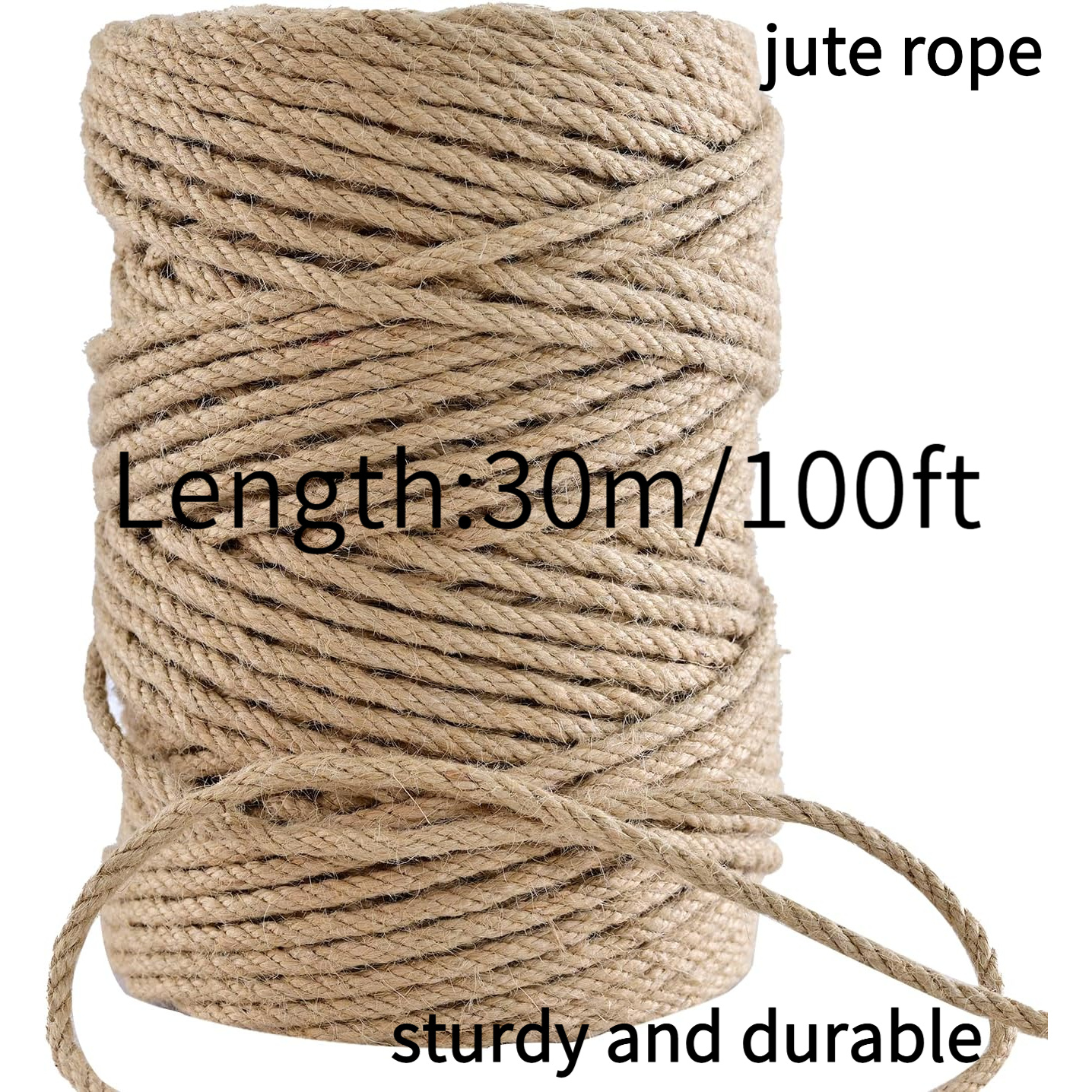 TEMU Corde de chanvre de 6 mm d'épaisseur, disponible en longueurs de 100 pieds et 50 pieds. Corde tressée en jute robuste et durable, adaptée aux