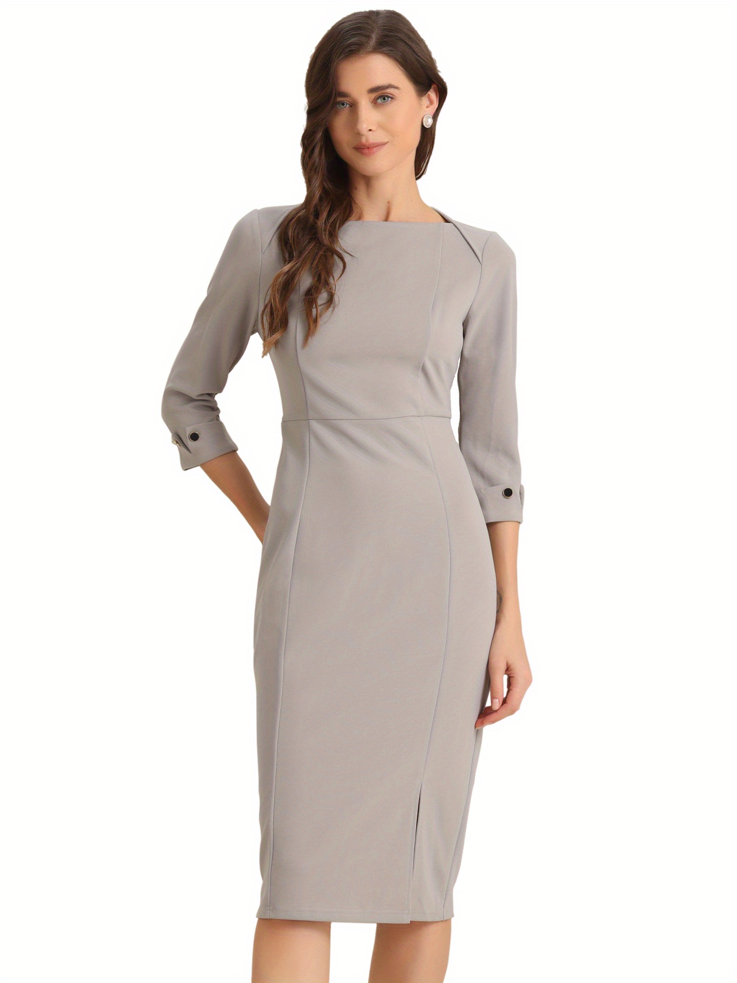 womens elegant boat neck 3 4 sleeves 2025 wear work midi - Temu
