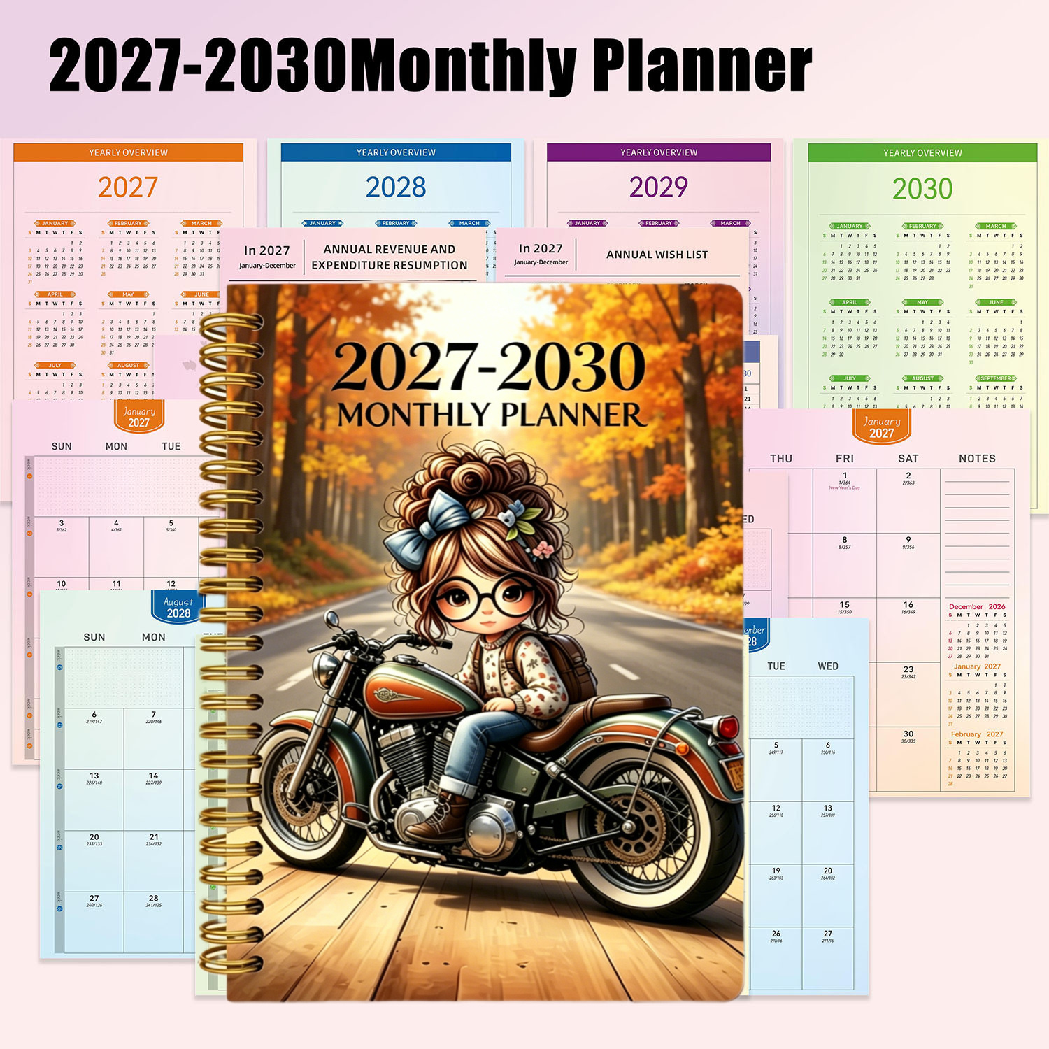 TEMU Agenda Mensuel 2027-2030 pour Voyage et - Carnet Calendrier Quadriennal A5 à Spirale avec Pages Dégradées, Journal Non Daté, Suivi des Dépenses