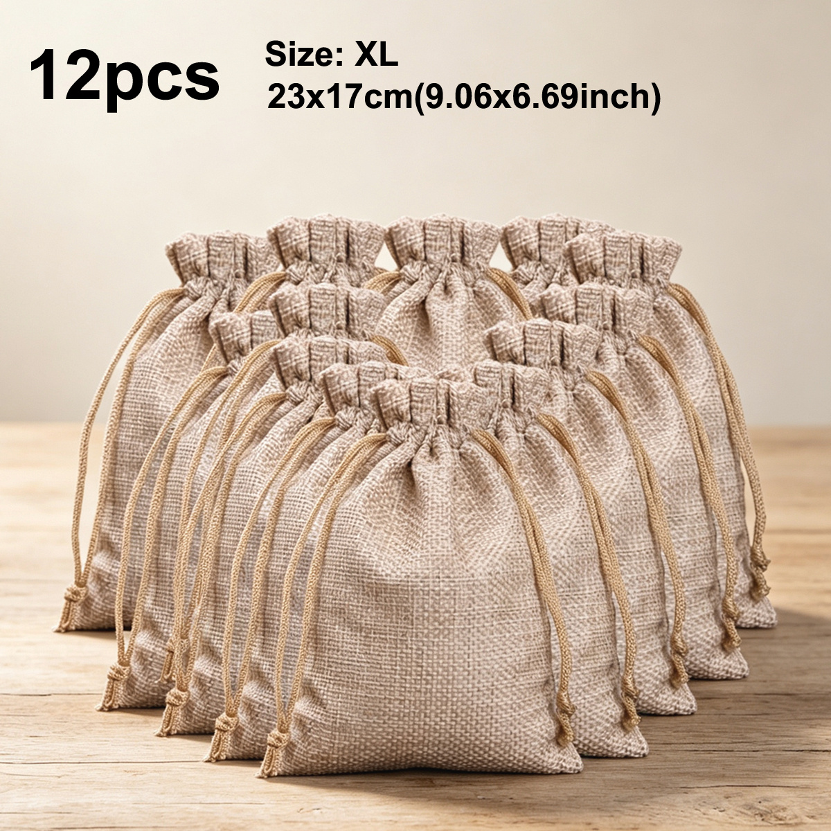 TEMU 12pcs Drawstring Bag Packs, Extra-large Linen Drawstring Pouches - Ideal For Weddings, Birthdays, Parties, Reusable, Storage For Daily Items,