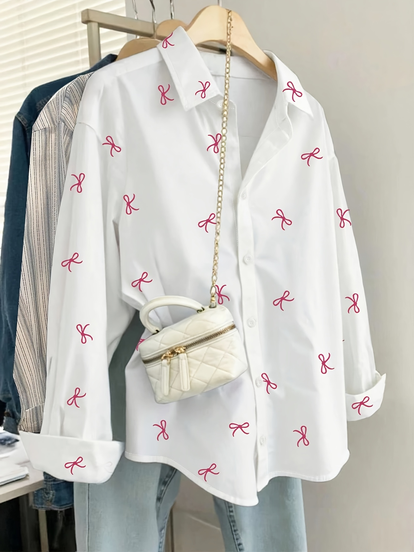 Printed Design Not Texture Bow Knot Number Print Collar Long
