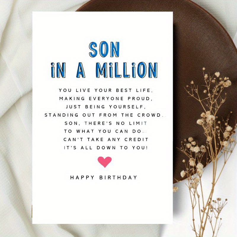 TEMU 1pc Funny Birthday Card For Son Or Daughter - "son In A Million" Inspirational Greeting Card With Message, Perfect Spring Birthday Gift, Mixed
