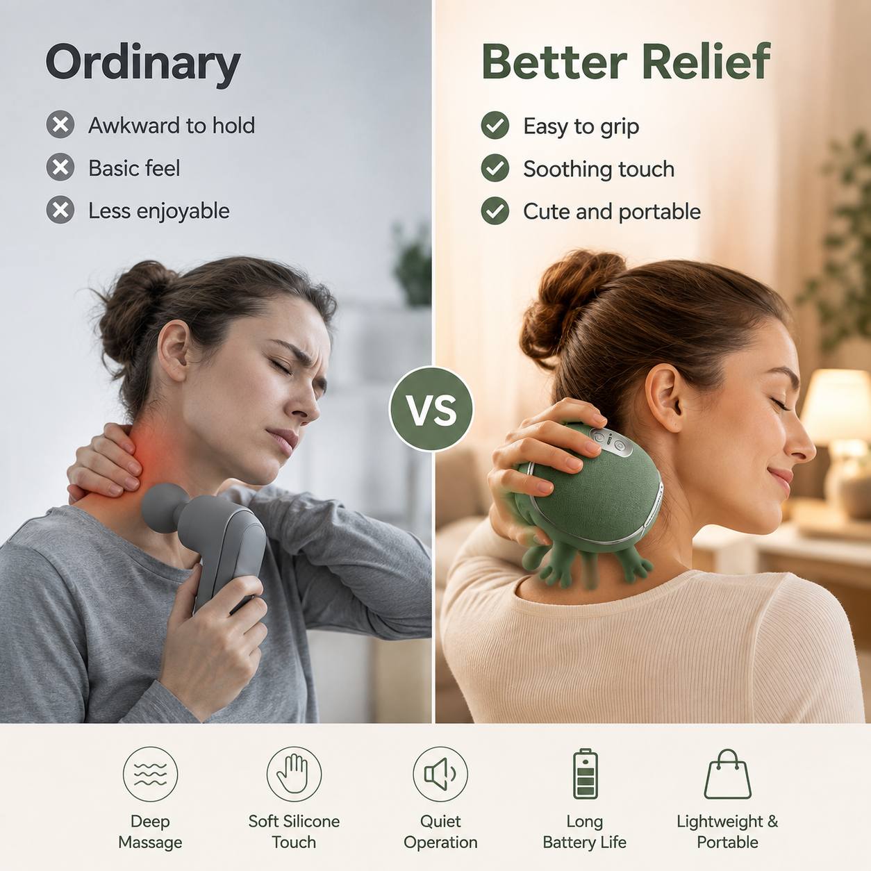 Masseur portable à 4 doigts pour muscle sternocléidomastoïdien - Version à batterie rechargeable par USB - Conception compacte