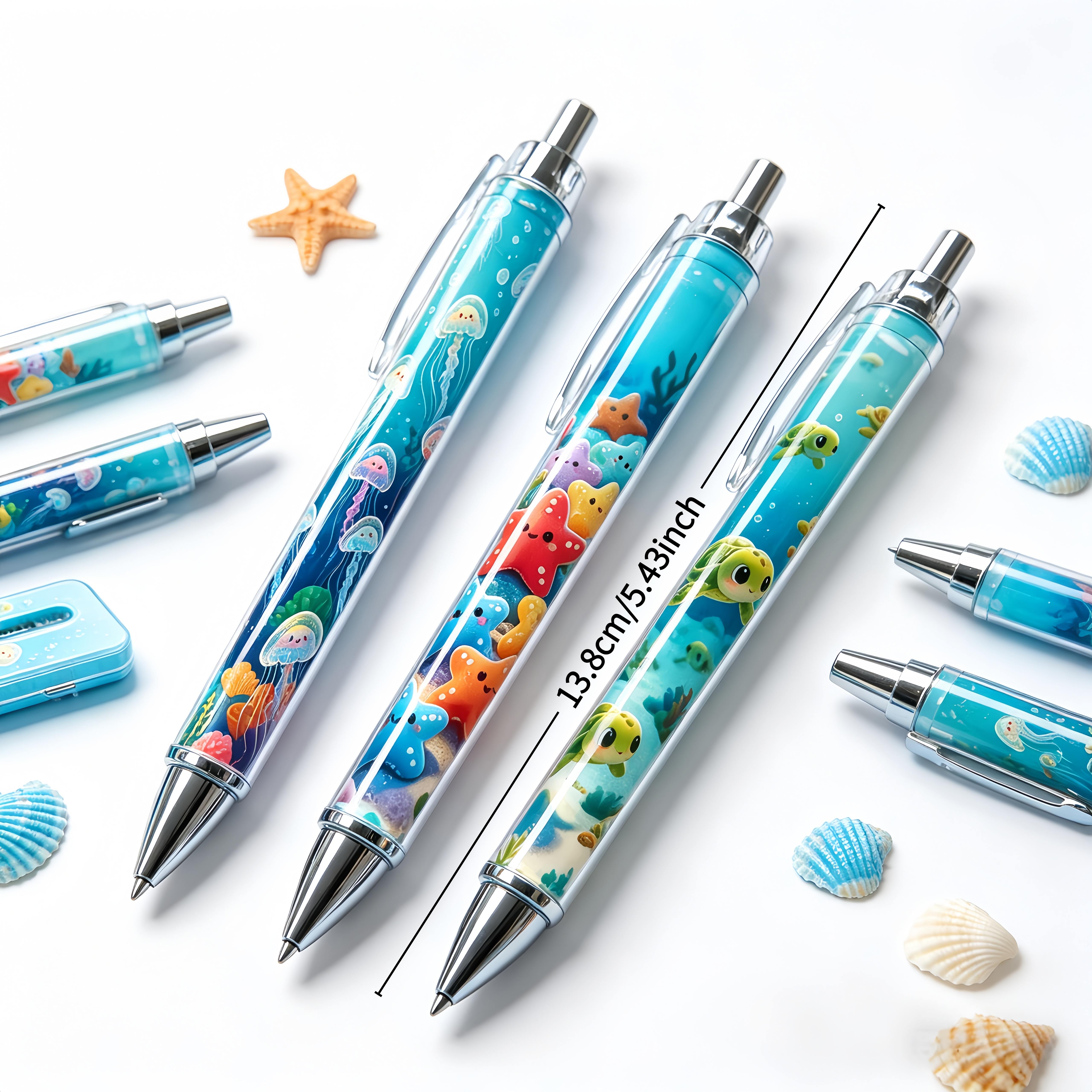 Image of 3pcs Retractable Ballpoint Pens Turtle Starfish Jellyfish Black Ink Smooth Writing School Office Supplies Marine Biology Lovers Gift Festival Birthday Party