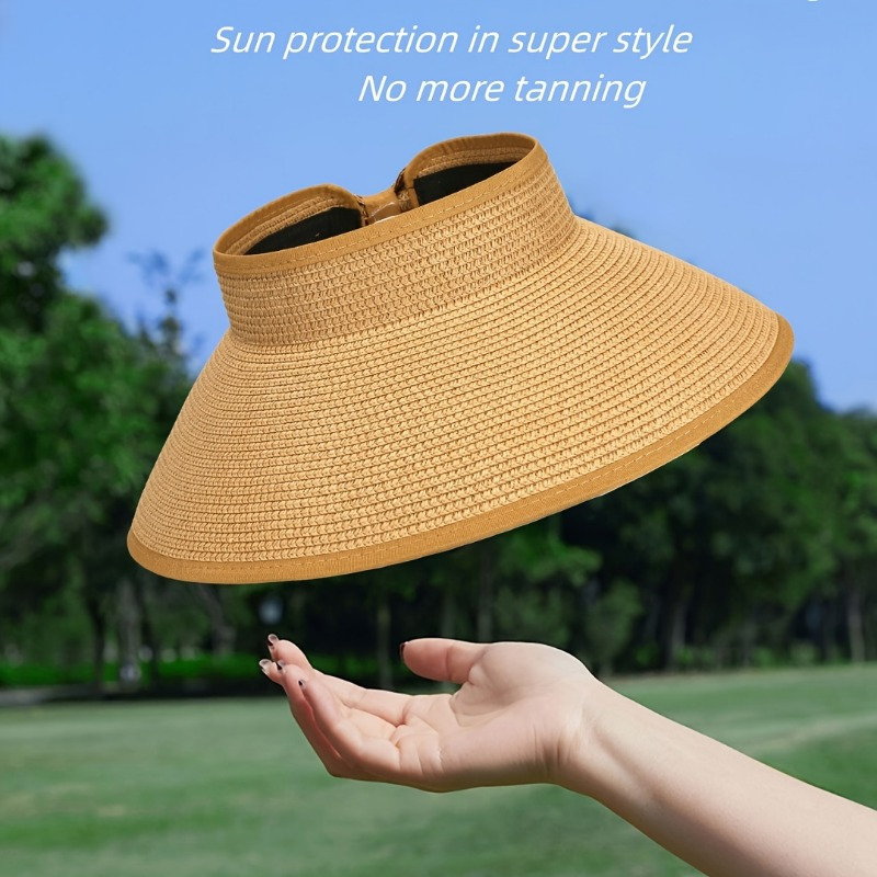 adjustable wide brim straw sun hat ponytail hole breathable  display picture 2