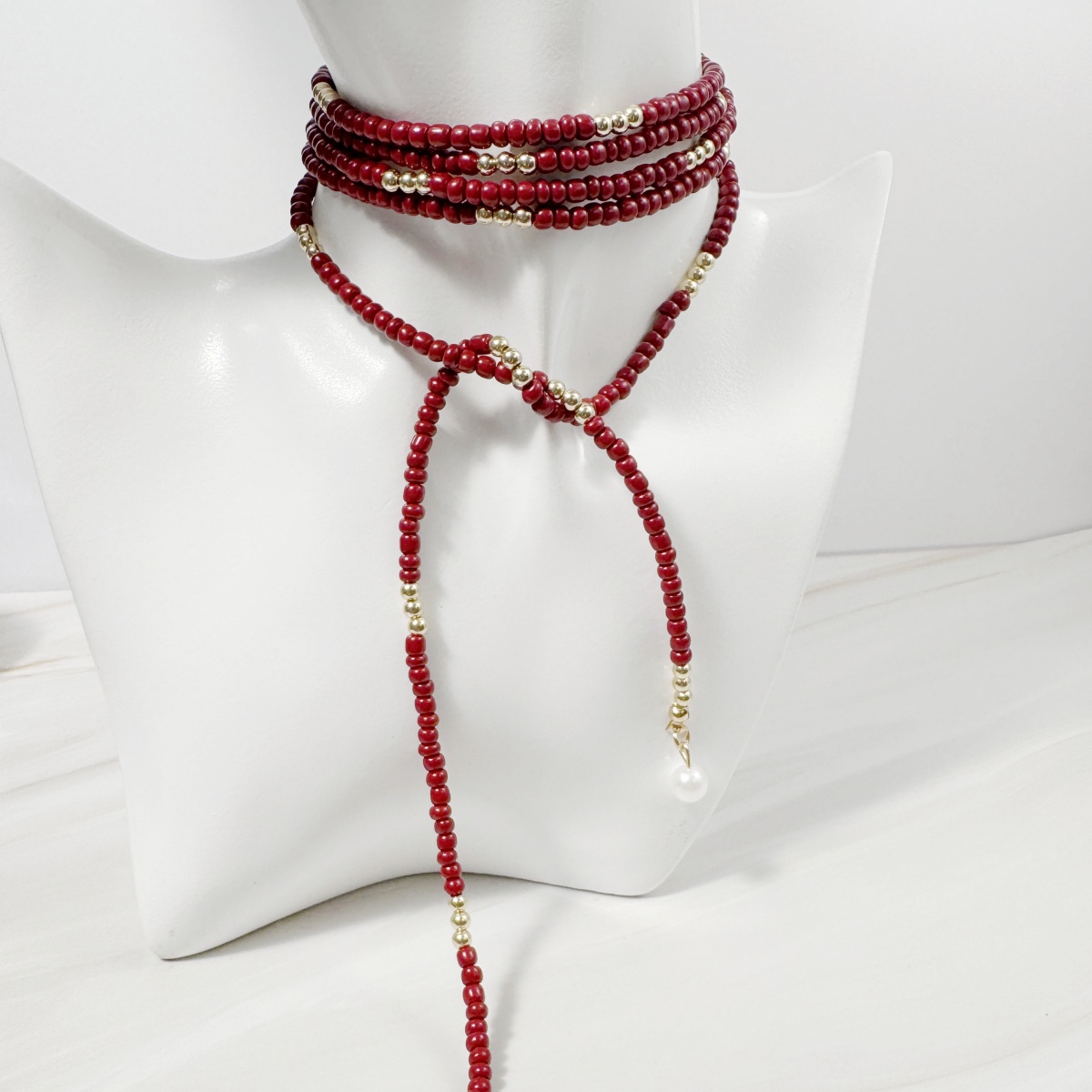 Unique Retro Round Rice Bead Y-Shaped Long Necklace