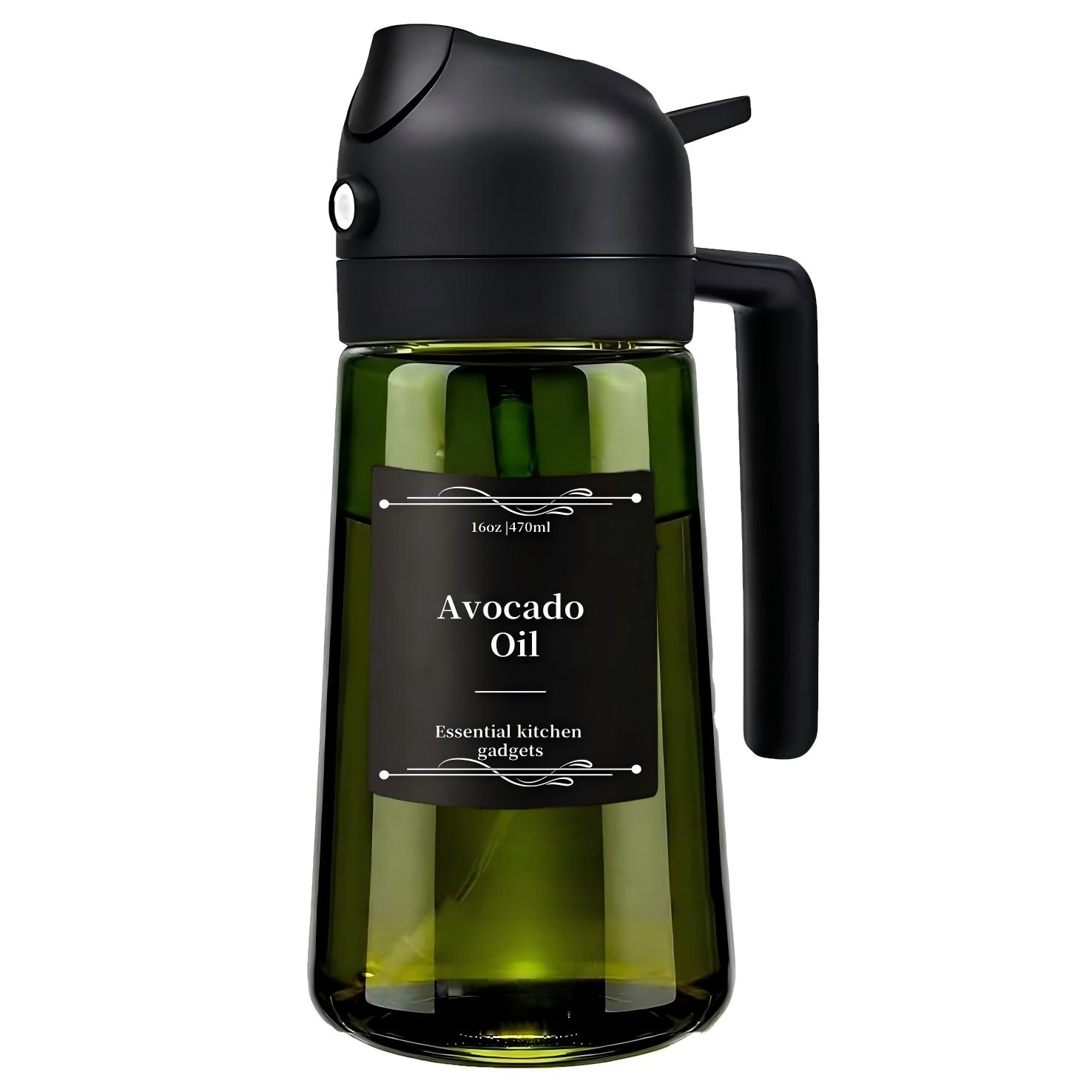 Image of 16oz High-quality Dark Green Glass Olive Oil Spray Bottle, Dual-function Oil Storage And Cooking Spray Dispenser With 6 Labels, For Barbecues, Rvs, And Salad Preparation