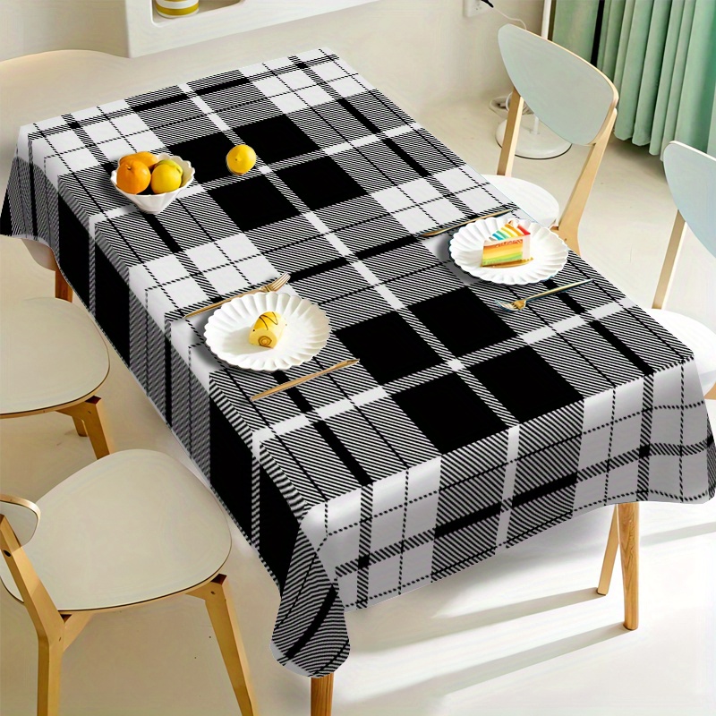 TEMU 1pc Washable Polyester Tablecloth, Black And White Pattern - Ideal For Dining, Picnics, Indoor & Outdoor Parties, Home Decor, Rectangular Shape,