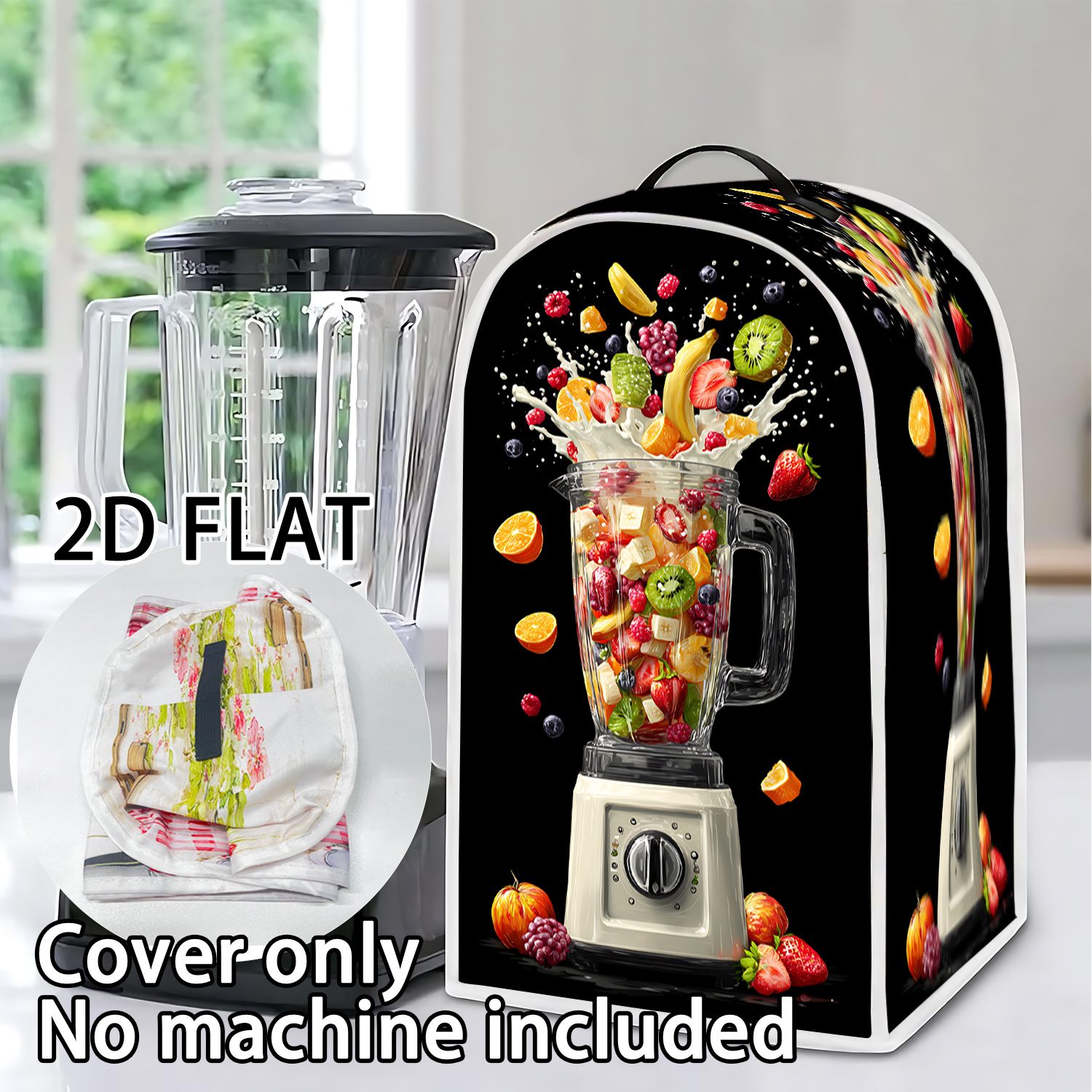 TEMU 2d Flat Decoration Juicer Cover - Fruits, Blender, Splash Pattern, Dust Cover For Blenders, Coffee Makers, Juicers And Food Processors, Keeps