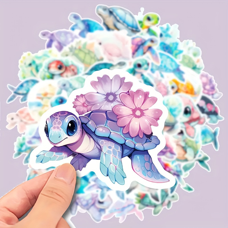 Image of 50pcs Turtle Stickers - Ocean Wildlife Decorative Stickers Self-adhesive Deco Aesthetic Decals - Suitable For Sticking On Truck Bottle Laptop Scrapbooking Car Journal