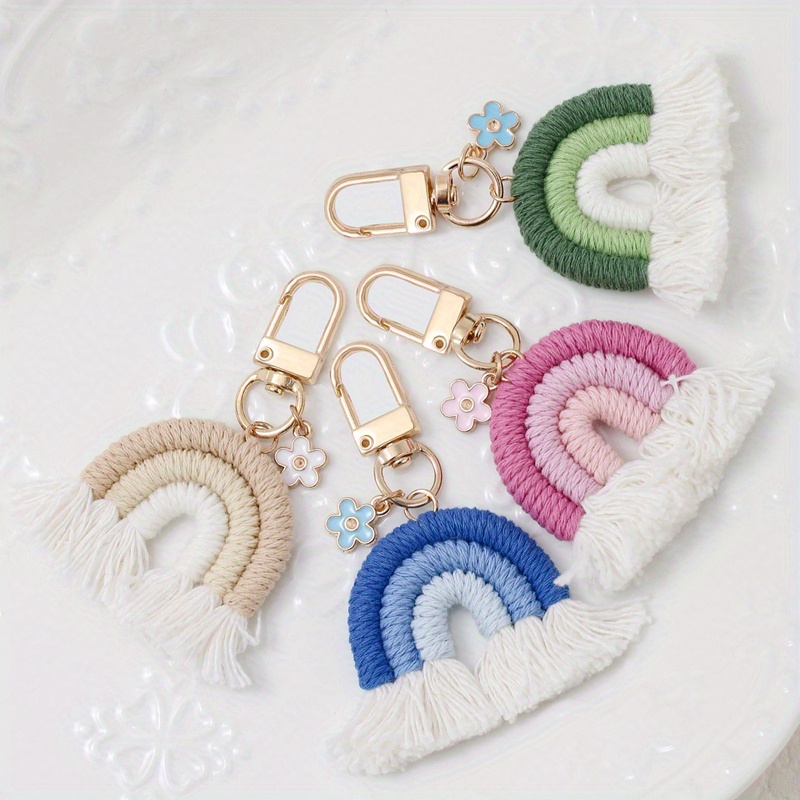 4pcs Bohemian Style Rainbow Woven Keychain, Gift For Best Friend
