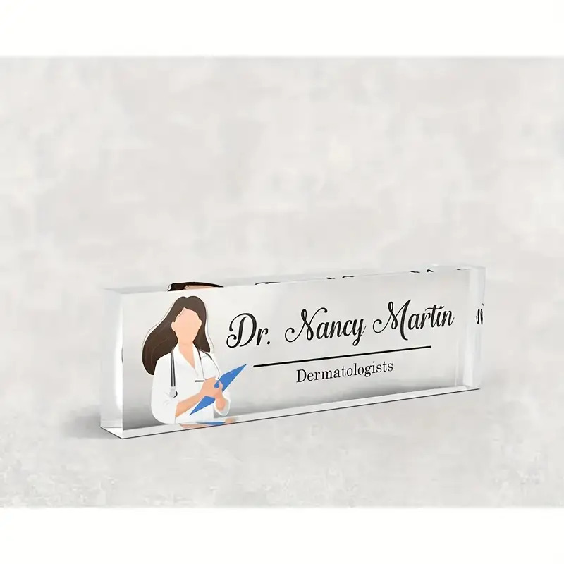 TEMU 2D Flache, Personalisierte Medizinische Büroschreibtisch-Namensschild - Individueller Arzt-Titel & Name (e.g. Dr. Nancy, Dermatologer) -