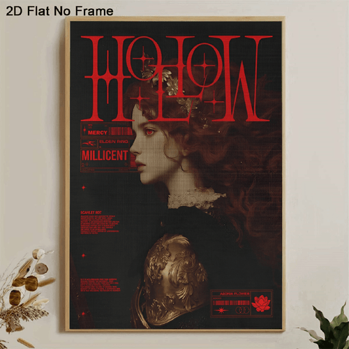 item picture 2d flat 2d flat posters and prints 2d flat 1pc frameless canvas decorative poster dark retro cyberpunk style poster red curly haired girl profile cold with golden patterned red and black contrast with red text