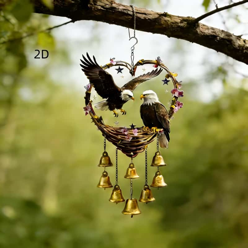 E-shop Großes Windspiel-Set mit Adlermuster 8 goldenen Glocken. 8 Zoll breit x 15,8 Zoll lang, Acryl-Garten- Hofdekor, handmontiert, 1,49 Zoll große