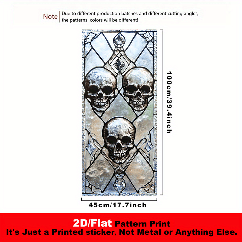 E-shop 1 Stück 2D Flache Dreifach-Schädel-Design Fensterfolie - Dunkle Gothic Halbtransparente PVC Sichtschutzfolie für Badezimmer, Wohnzimmer,