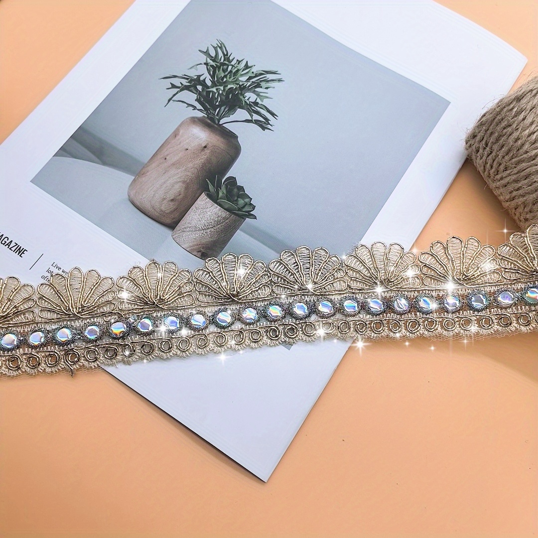 TEMU 1yards Vintage Trim Ribbon, Metallic Sewing Lace Ribbon Embroidery Scallop Edge Lace Fabric For Flower Crafts Birthday Party Wedding