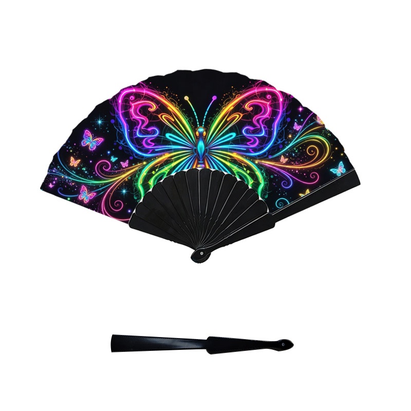 TEMU 1pc Glowing Neon Handheld Fan - Sparkling Suitable For Themed Parties, Outdoor Events, Daily Cooling, Magical Plastic Fan With Neon Glow For &,