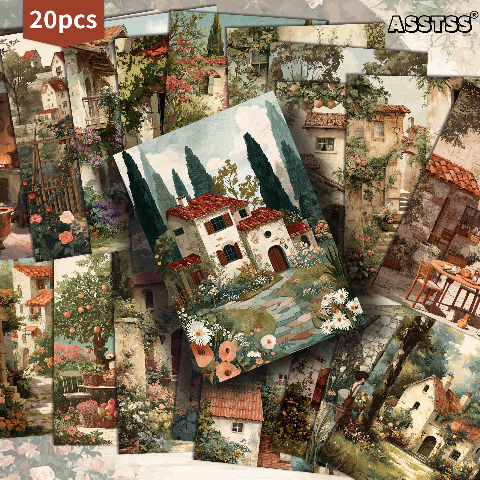 TEMU 20-pack Asstss Vintage Oil Painting Country Town Postcards - 4x6 Inches Junk Journal Supplies Paper, Scrapbooking Supplies, Collectible