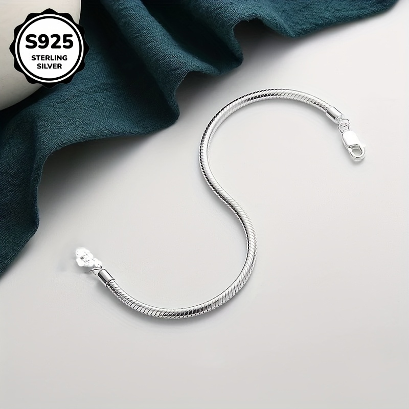 S925 Snake Bone Bracelet 2pcs Set, Stackable Silvery Style