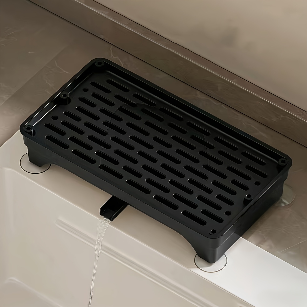 TEMU Sink Organizer Rack, With Drainage System And Removable Dividers - Space-saving Shelf For Kitchen/bathroom Sink, Countertop Storage Box, Sponge