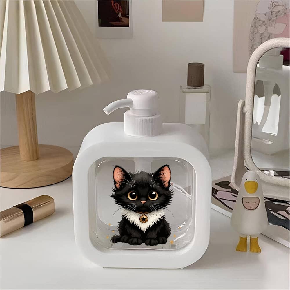 E-shop Niedlicher Schwarzer Katzen-Design Glas-Seifenspender mit Pumpe – für Küche Badezimmer – Feuchtigkeitsspendende Handseifenflasche mit Pumpe –