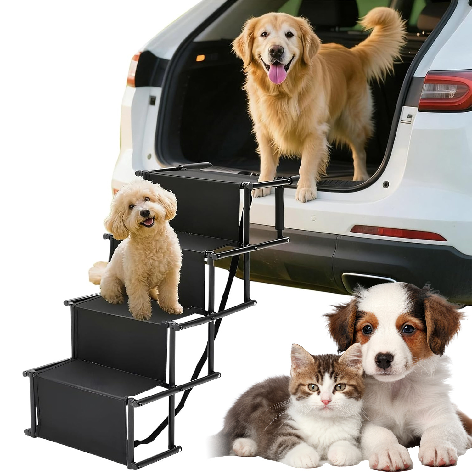Image of Pet Steps Designed For Small And Large Dogs, A Foldable Ramp For Cars, A Ladder With Joints, And Suitable For Accessing Car Trunks