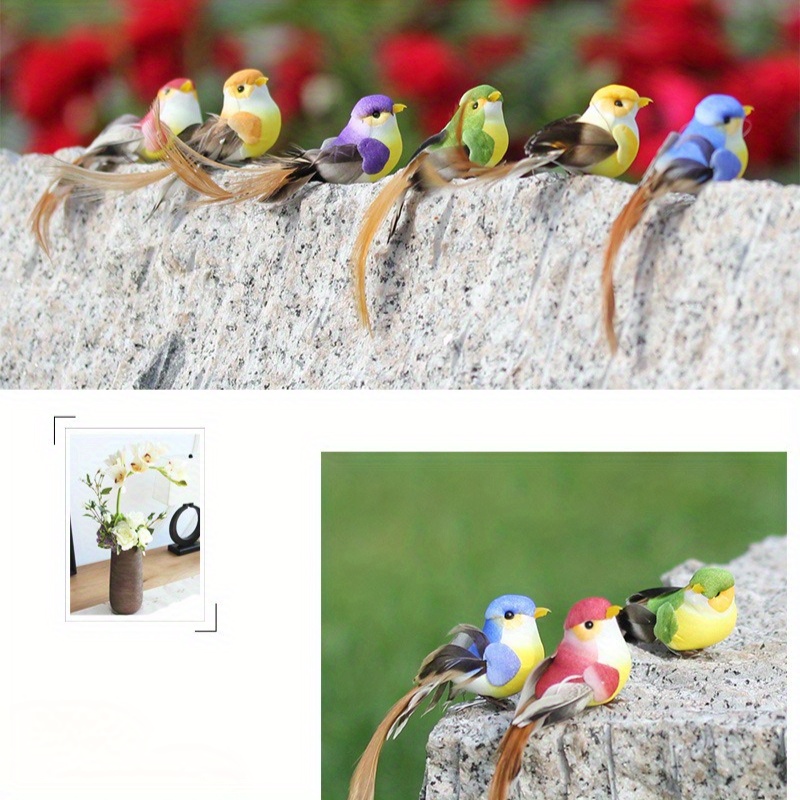 6 Piezas de Decoraciones Simuladas de Pájaros Hechas a Mano en Poliuretano - Adornos Grandes y Coloridos para Colgar, Decoración para Jardín o Fiesta de Boda, No Necesita Electricidad, Regalos para Amantes de las Aves