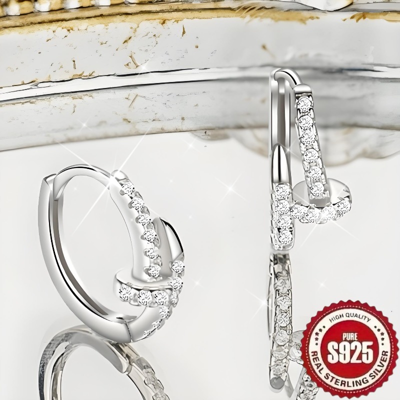 1 pair s925 sterling silvery fashion vintage exquisite trendy french style unique light luxury elegant ethnic     sparkling starry sky multi round synthetic synthetic zirconia double sided stud letter t shaped hollow geometric high end Product details 2