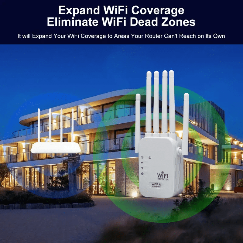 Amplificateur de signal Wifi haute performance pour la maison - Couvre 12850 pi² et 108 appareils, amplificateur Internet longue portée avec port Ethernet, configuration facile, fréquence radio 2,4 GHz, alimentation 100-240 V, prise standard européenne, aucune batterie requise