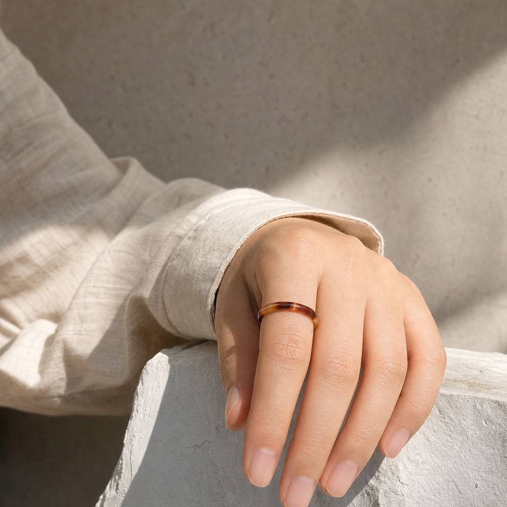 Women's Natural Dream Agate Thin Band Stackable Ring, Minimalist