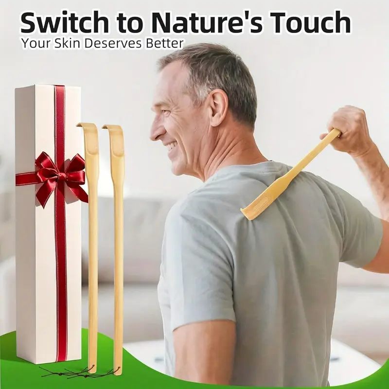 16 5 inch natural bamboo wood back scratcher with curved long handle back scrubber for women reach handmade like durable massager ideal fathers day gift practical present back massager adjustable back scratcher back scratching tool handmade look sturdy construction longhandle scratcher elderly aid Product details 2