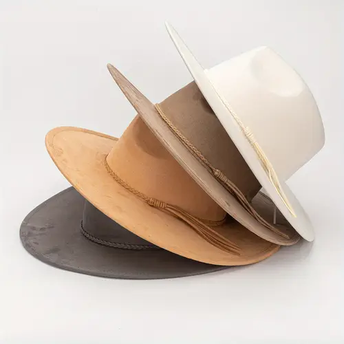 wide brim fedora hats suede western hat with belt solid color vintage panama hat for adult