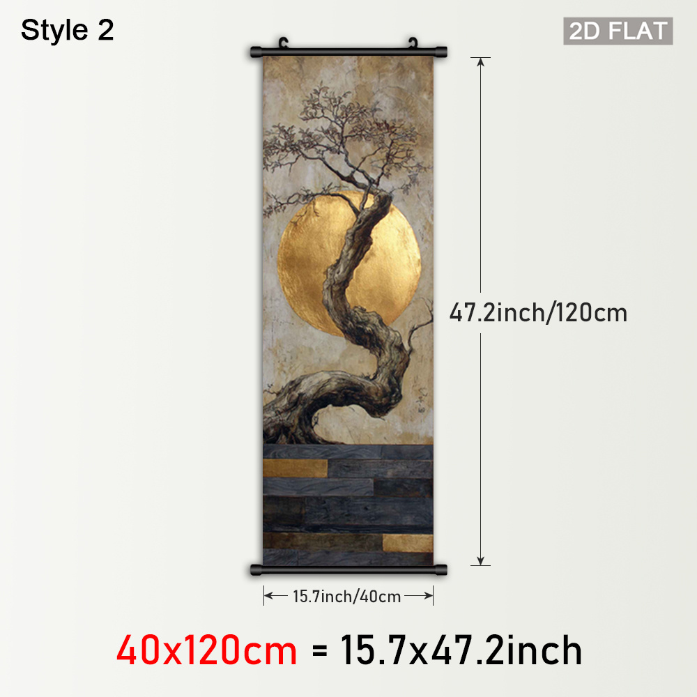 TEMU 2d Flat, 1pc Framed Vertical Asian Blossoms & Moonlight Scroll Painting - Classic /korean Chanmi-de Style Canvas Wall Art, Winter/autumn Poster