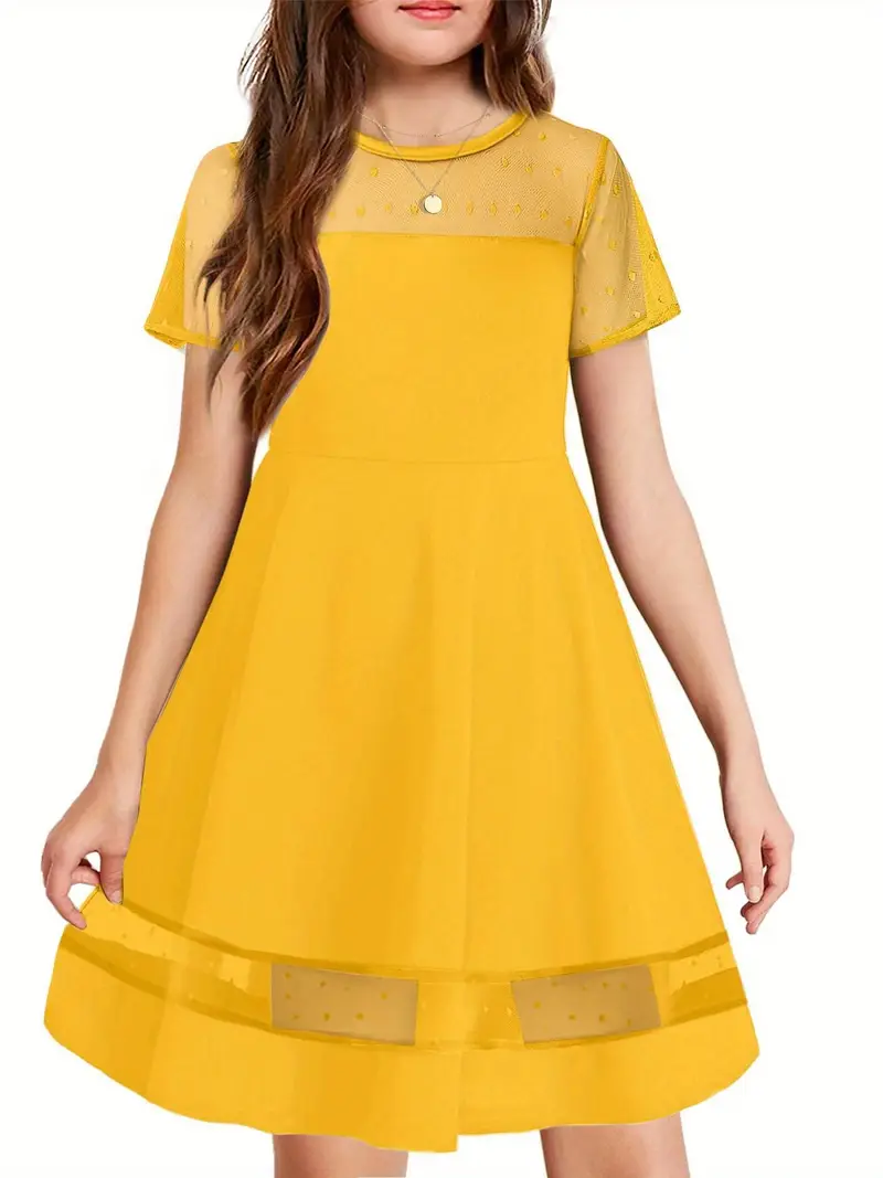 tween girls dress formal contrast mesh short sleeve a line - Temu tween girls dress formal contrast mesh short sleeve a line - Temu