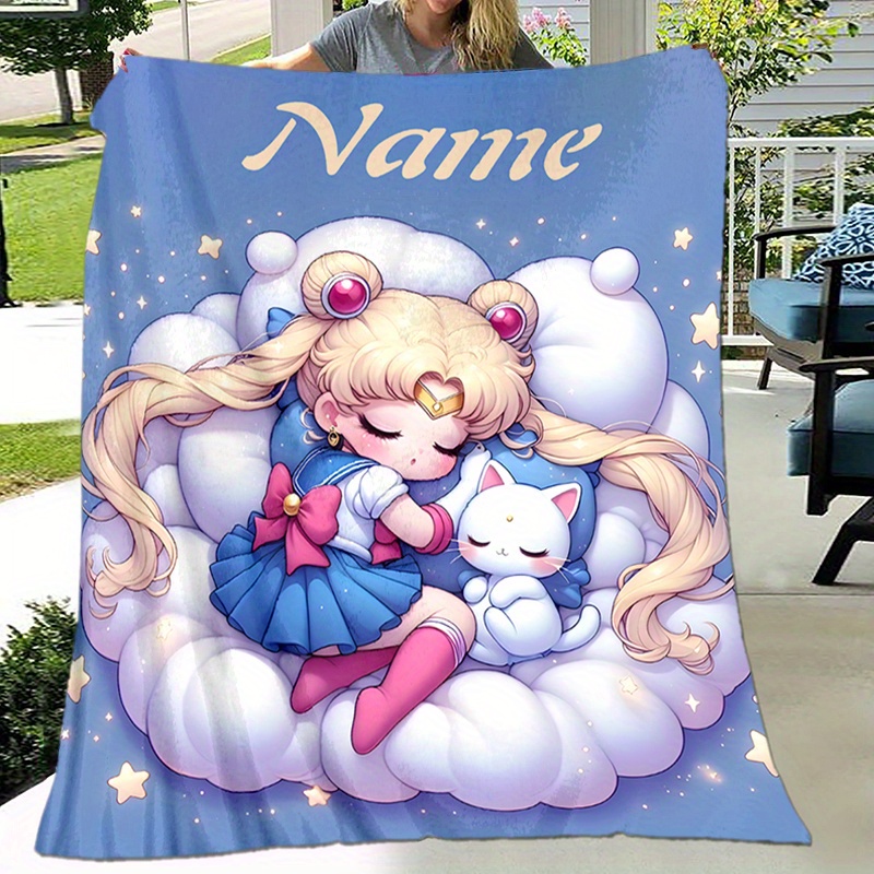 

[] Custom Name Blanket - Flannel Princess Sleeping & , Personalized Gift For , Cozy Multi- Throw For Sofa, Travel, Bedroom, Or Office, Custom Blanket