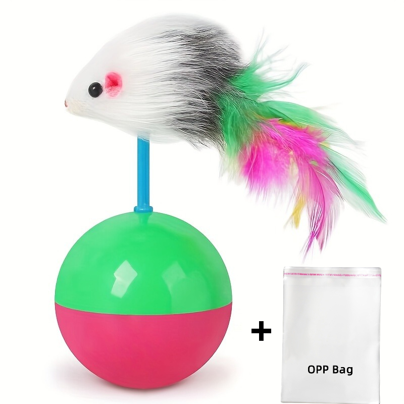 TEMU 1pc Vibrant Cat Toy With Mouse & Tumbler Design - Colorful Feathered Tail, Interactive Play For Small Breeds, Durable Plastic Construction, No
